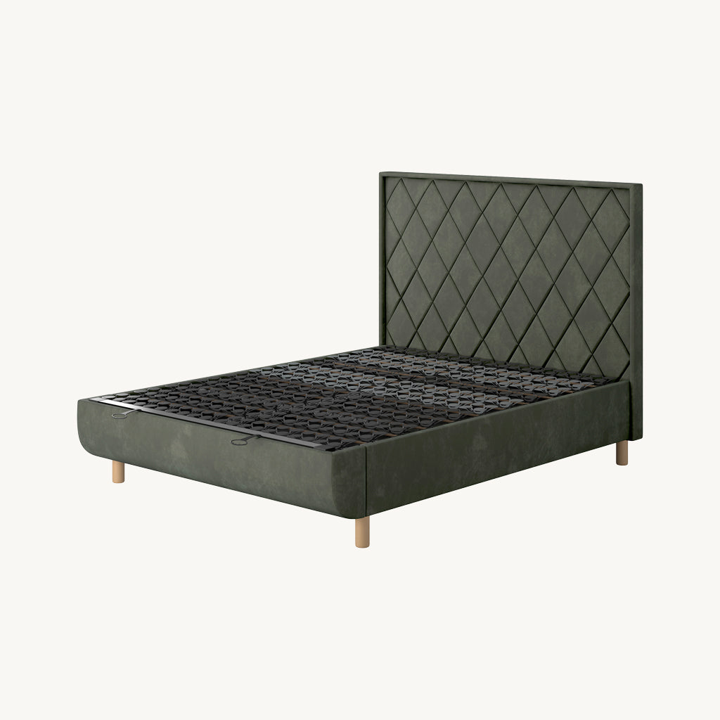 TEMPUR® Arc Ottoman Bed with Quilted Headboard in Dark Green