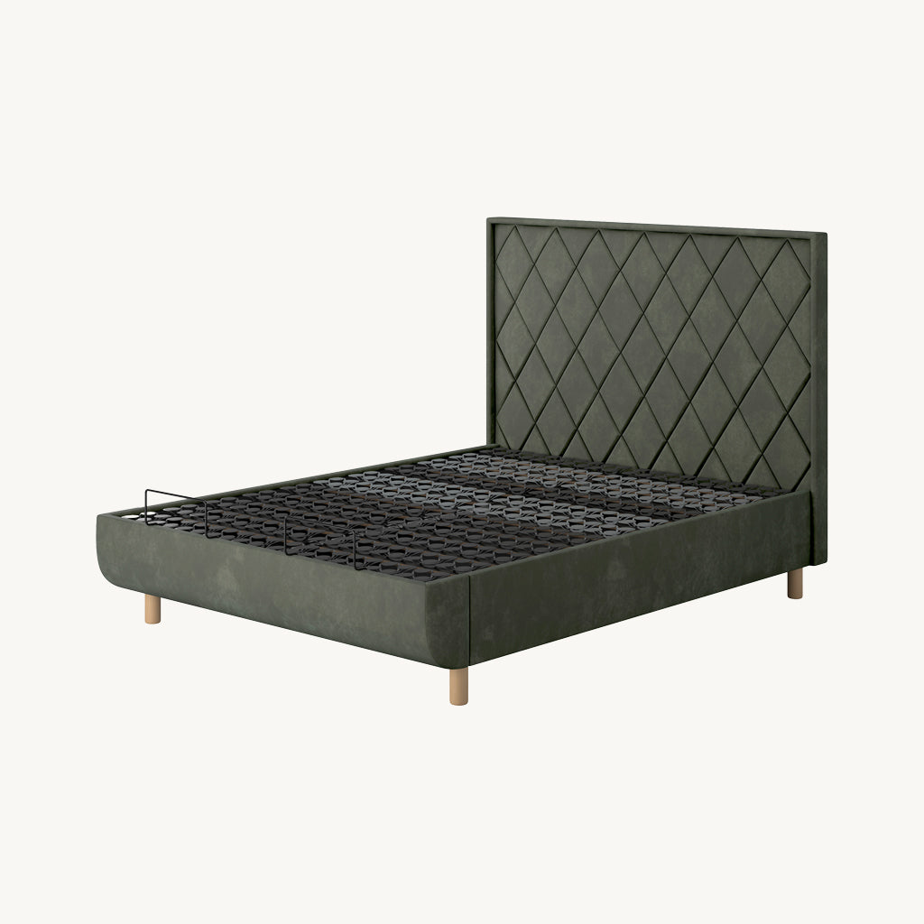 TEMPUR® Arc Static Bed with Quilted Headboard in Green