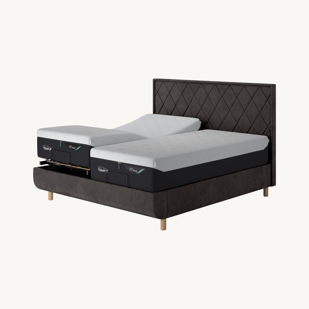 TEMPUR® Arc Adjustable Bed with Quilted Headboard in Dark Grey