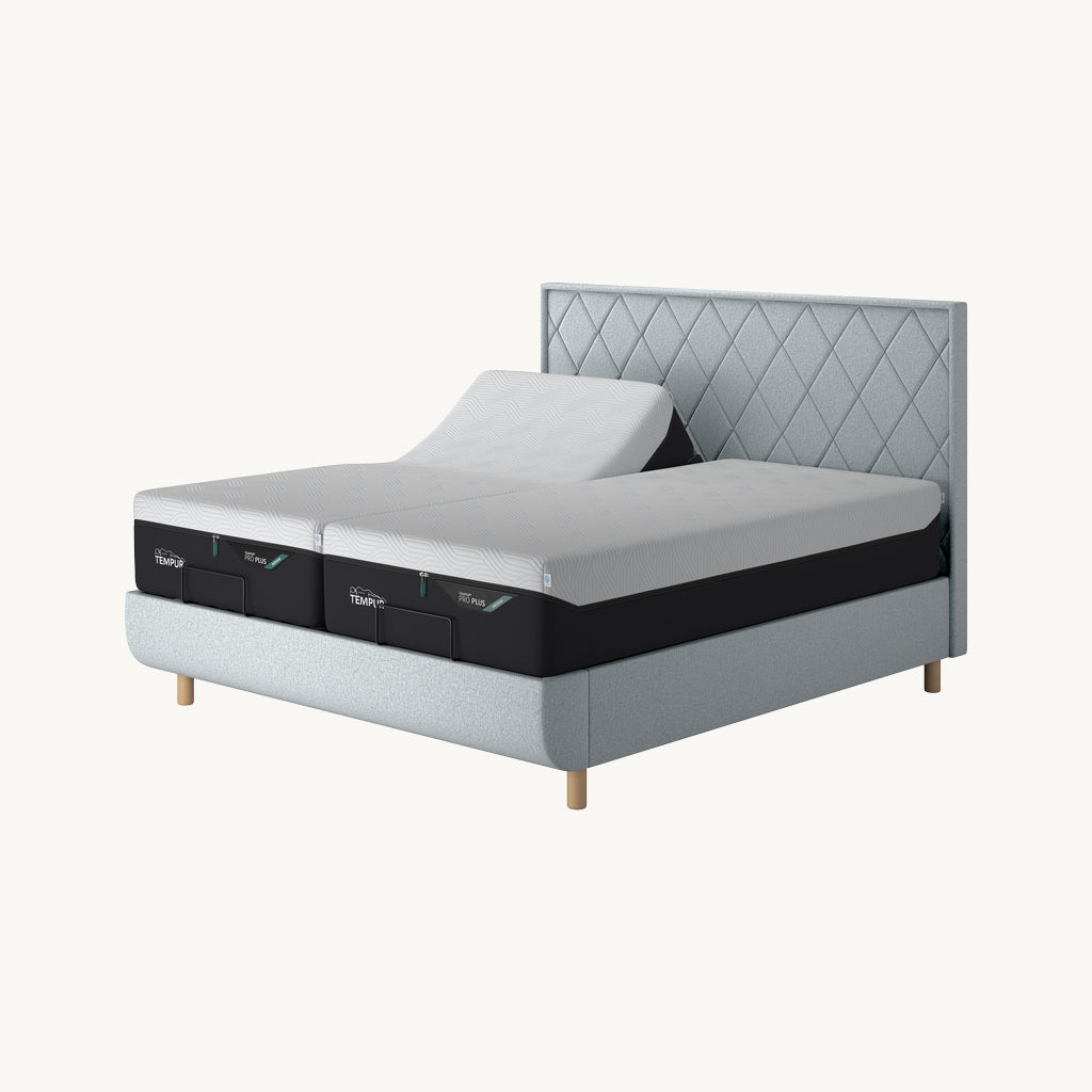 TEMPUR® Arc Adjustable Bed with Quilted Headboard in Stone