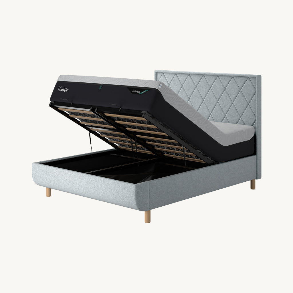 TEMPUR® Arc Ottoman Bed with Quilted Headboard in Stone