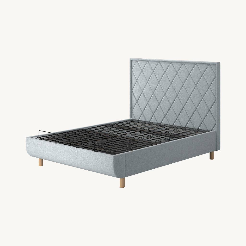 TEMPUR® Arc Static Bed with Quilted Headboard in Light Grey