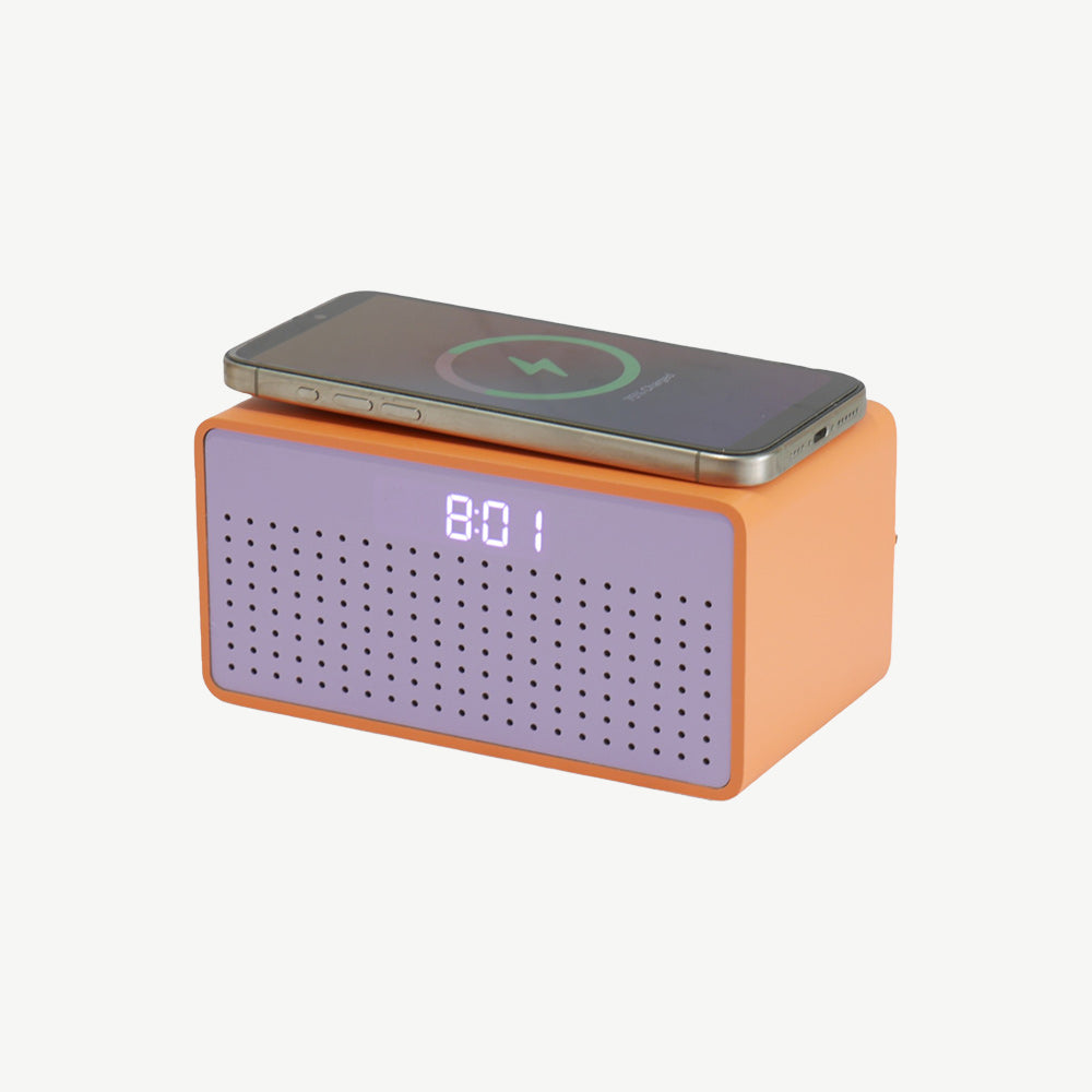 Rise Mix Bluetooth Speaker, Wireless Charger & Alarm Clock in Orange
