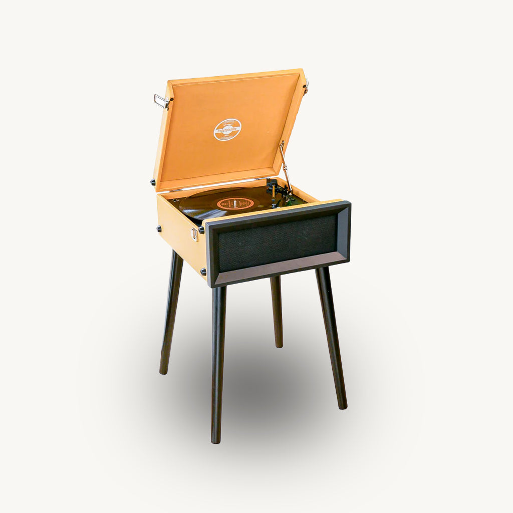 Retro Style Record Player with Legs in Beige