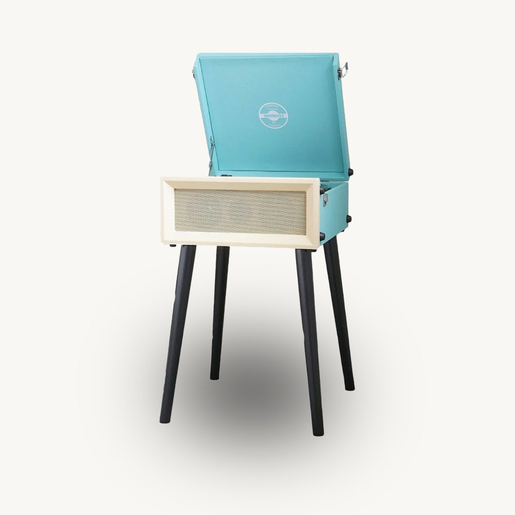 Retro Style Record Player with Legs in Blue