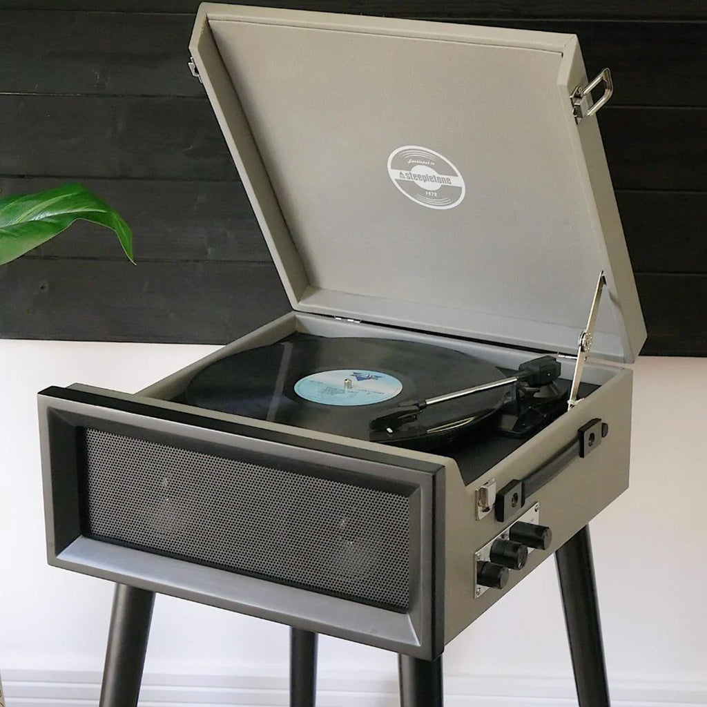Retro Style Record Player with Legs in Grey