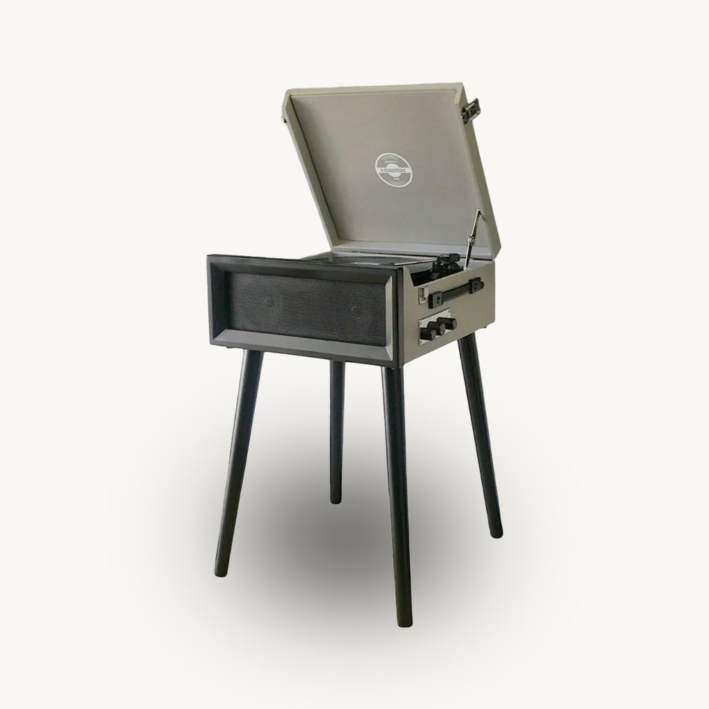 Retro Style Record Player with Legs in Grey