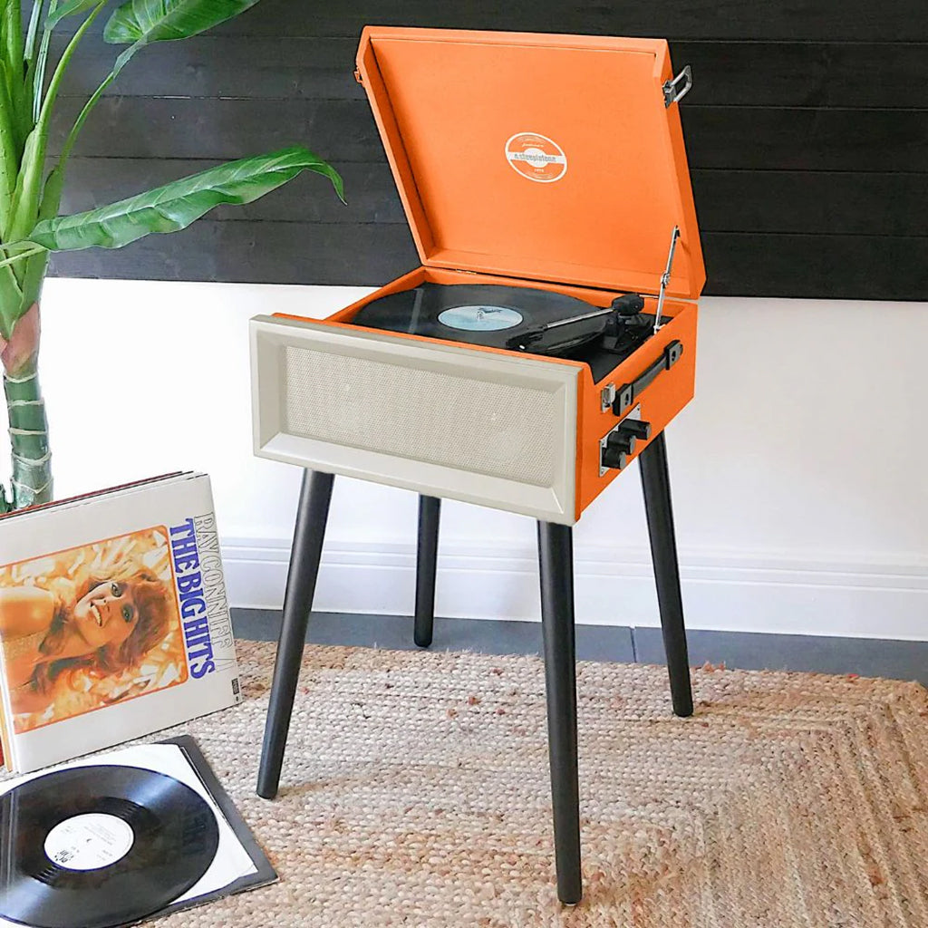 Retro Style Record Player with Legs in Orange