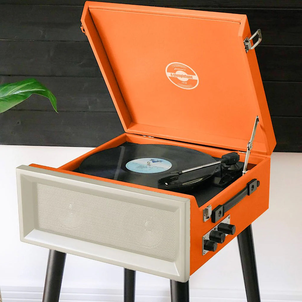 Retro Style Record Player with Legs in Orange