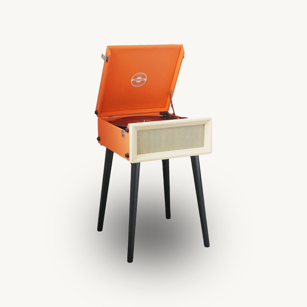 Retro Style Record Player with Legs in Orange