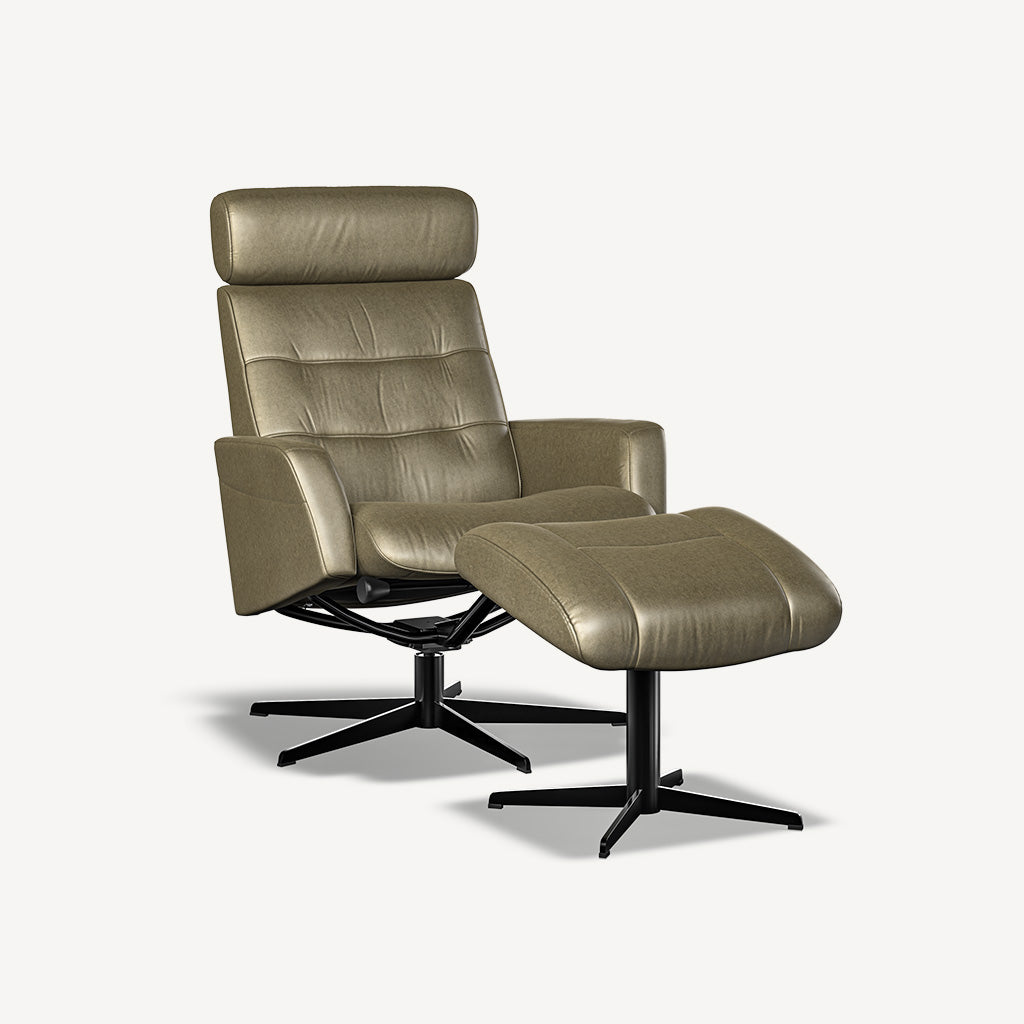 Gabriel Reclining Chair and Footstool in Aurora Olive