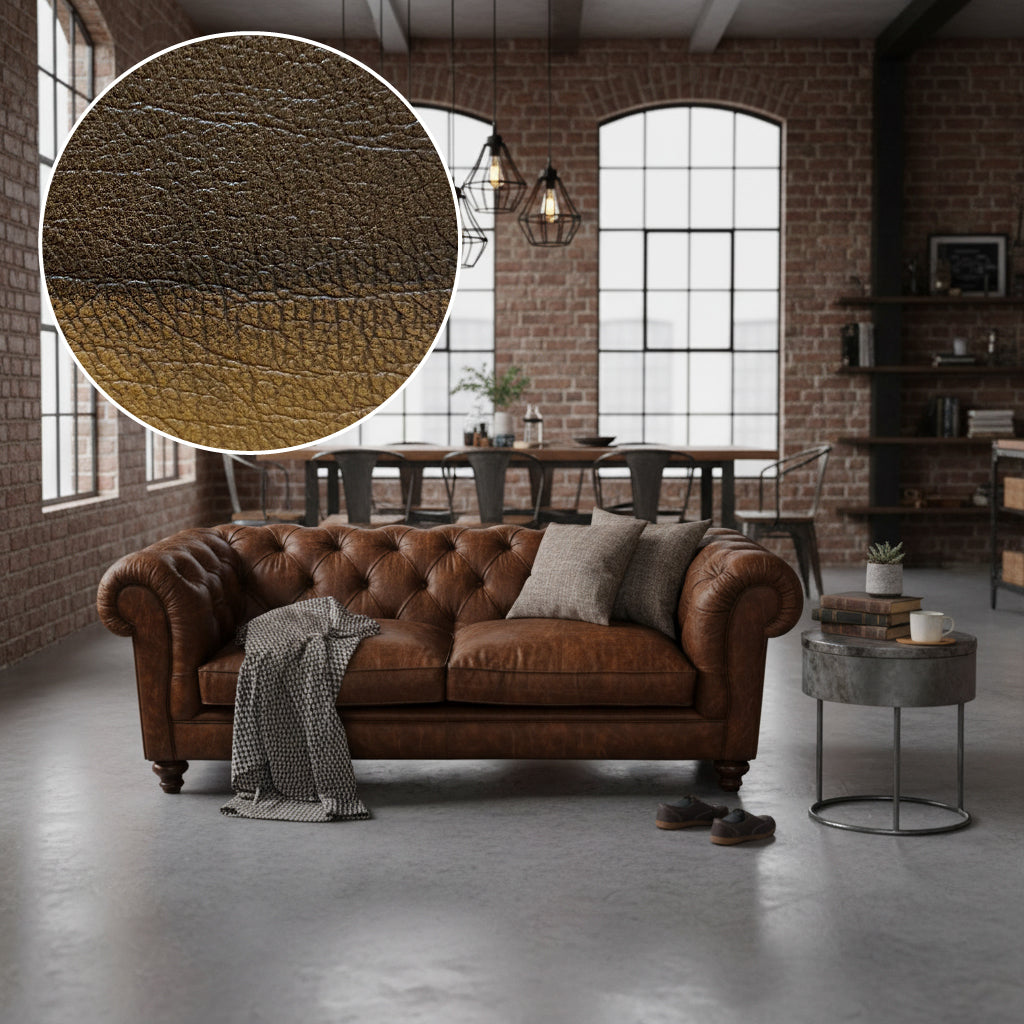 Britannia Rubbed Leather Sofa in Gold