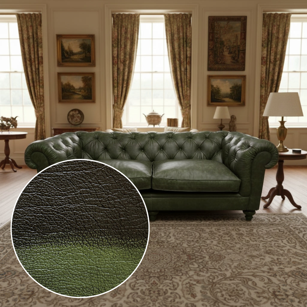 Britannia Rubbed Leather Sofa in Green