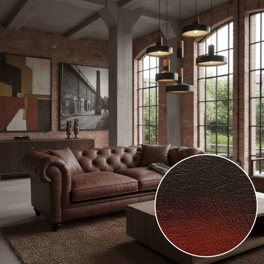 Britannia Rubbed Leather Sofa in Red