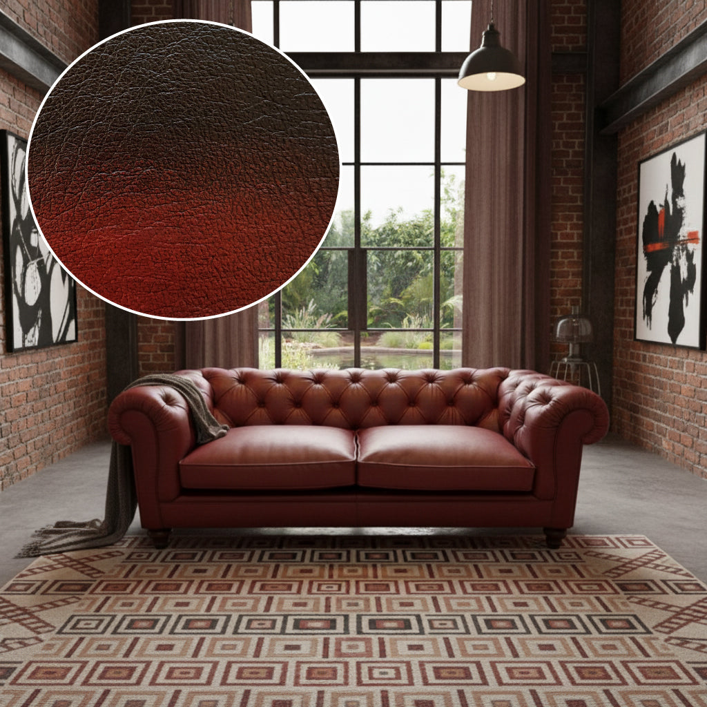 Britannia Rub-off Leather Sofa in Red