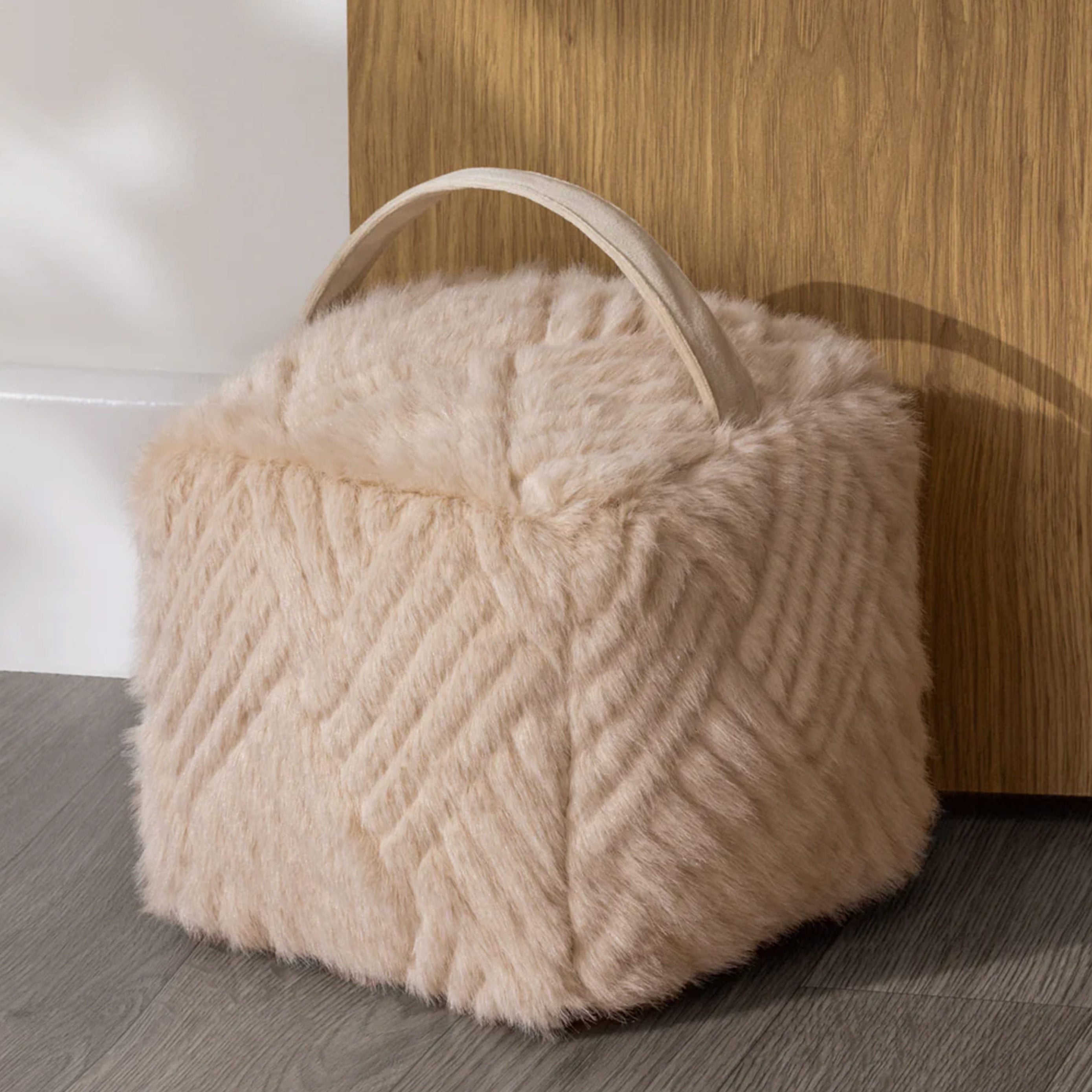 Plush Faux Fur Door Stop in Brulee