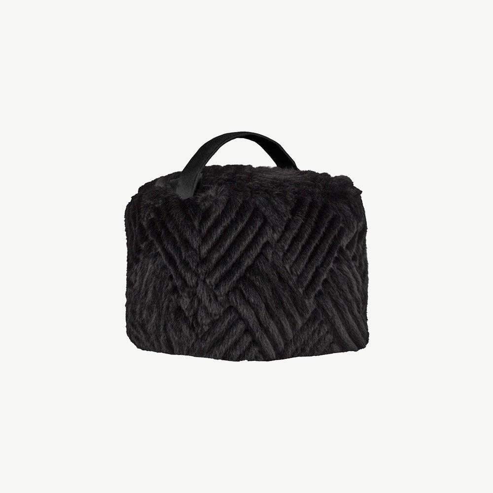Plush Faux Fur Door Stop in Jet