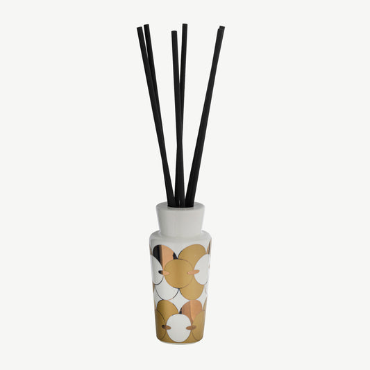 Handcrafted porcelain diffuser in gold and white circle print
