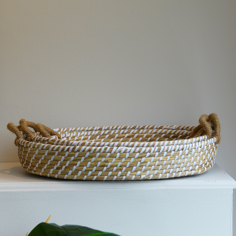 Set of 3 Woven Seagrass Basket Trays