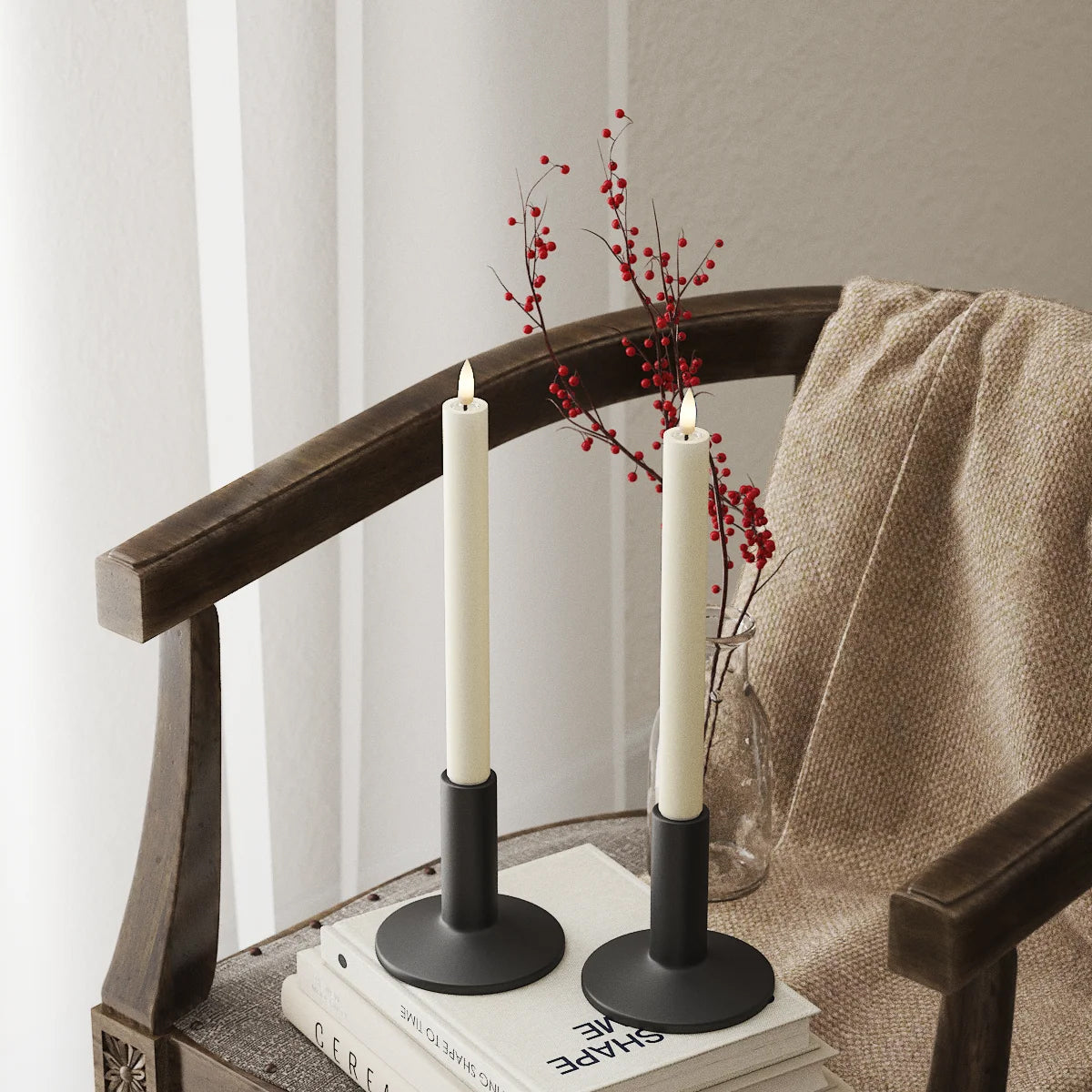 Set of 2 Cream LED Dinner Candles