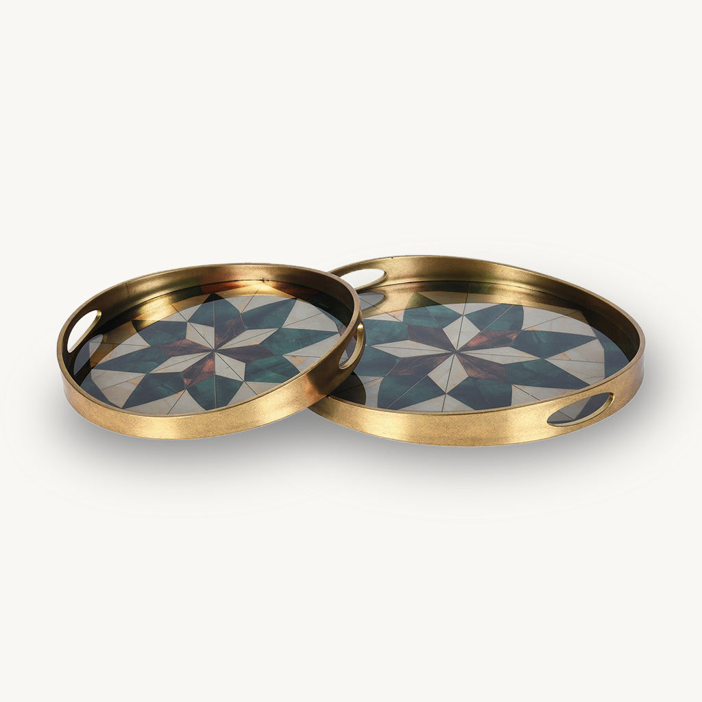 Set of 2 Mosaic Glass Top Trays