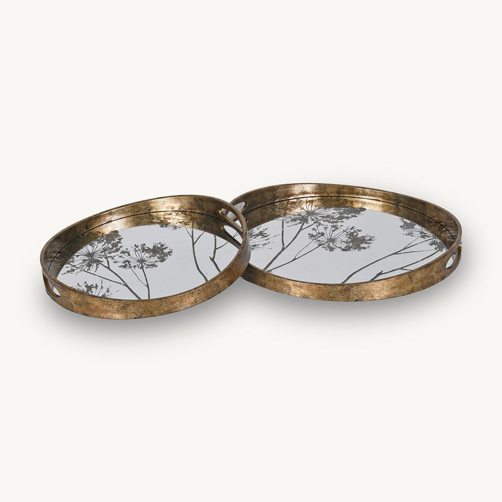 Set of 2 Seeded Head Glass Top Trays