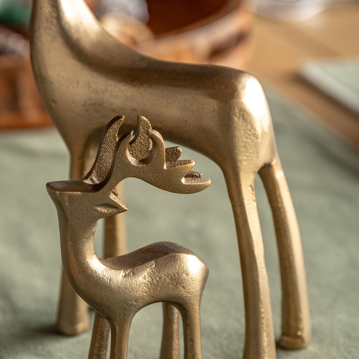 Set of 2 Gold Metal Stag Ornaments