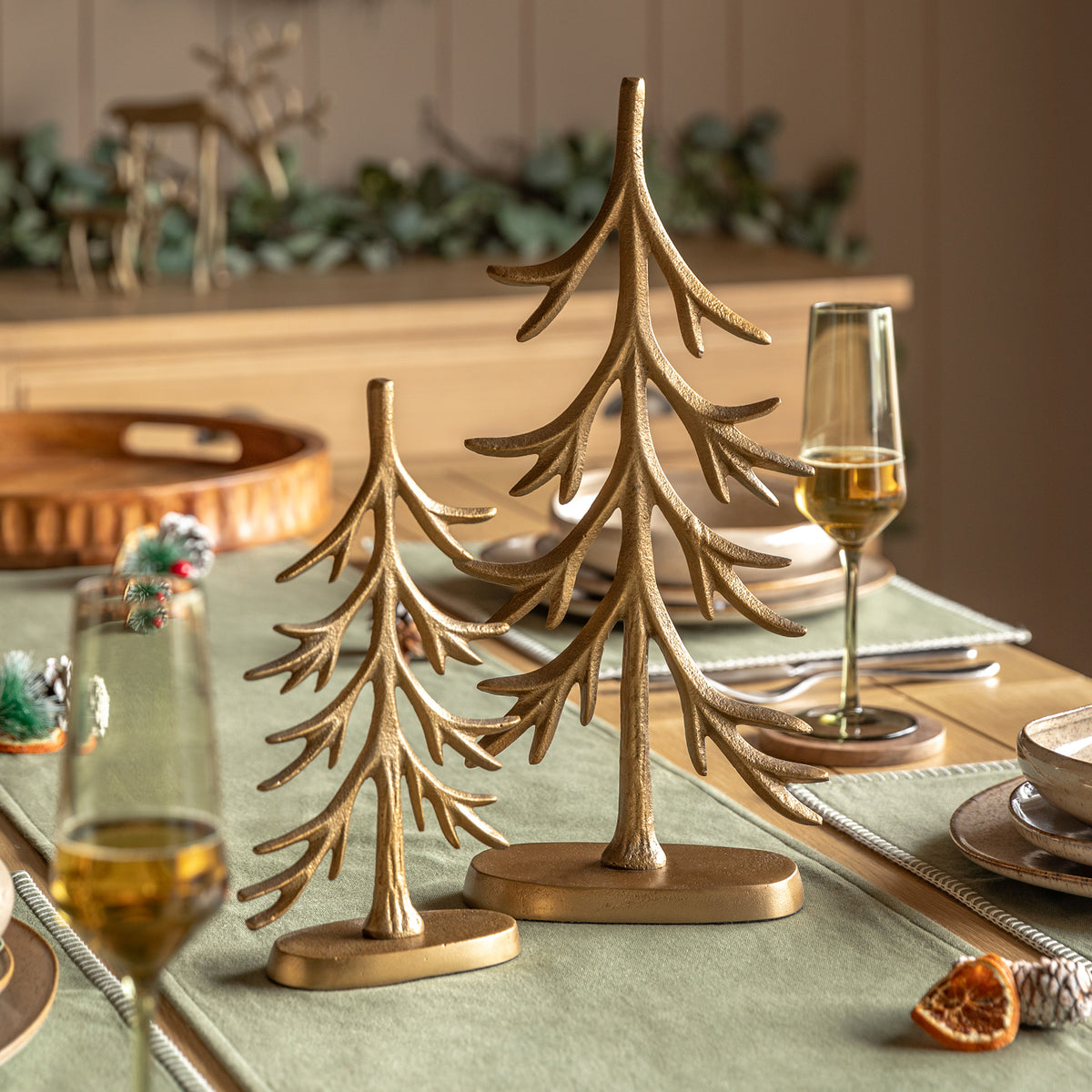 Set of 2 Gold Metal Tree Ornaments