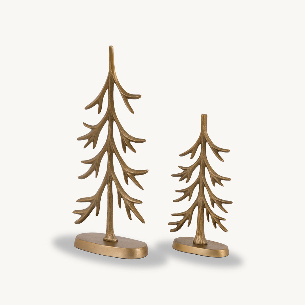 Set of 2 Gold Metal Tree Ornaments