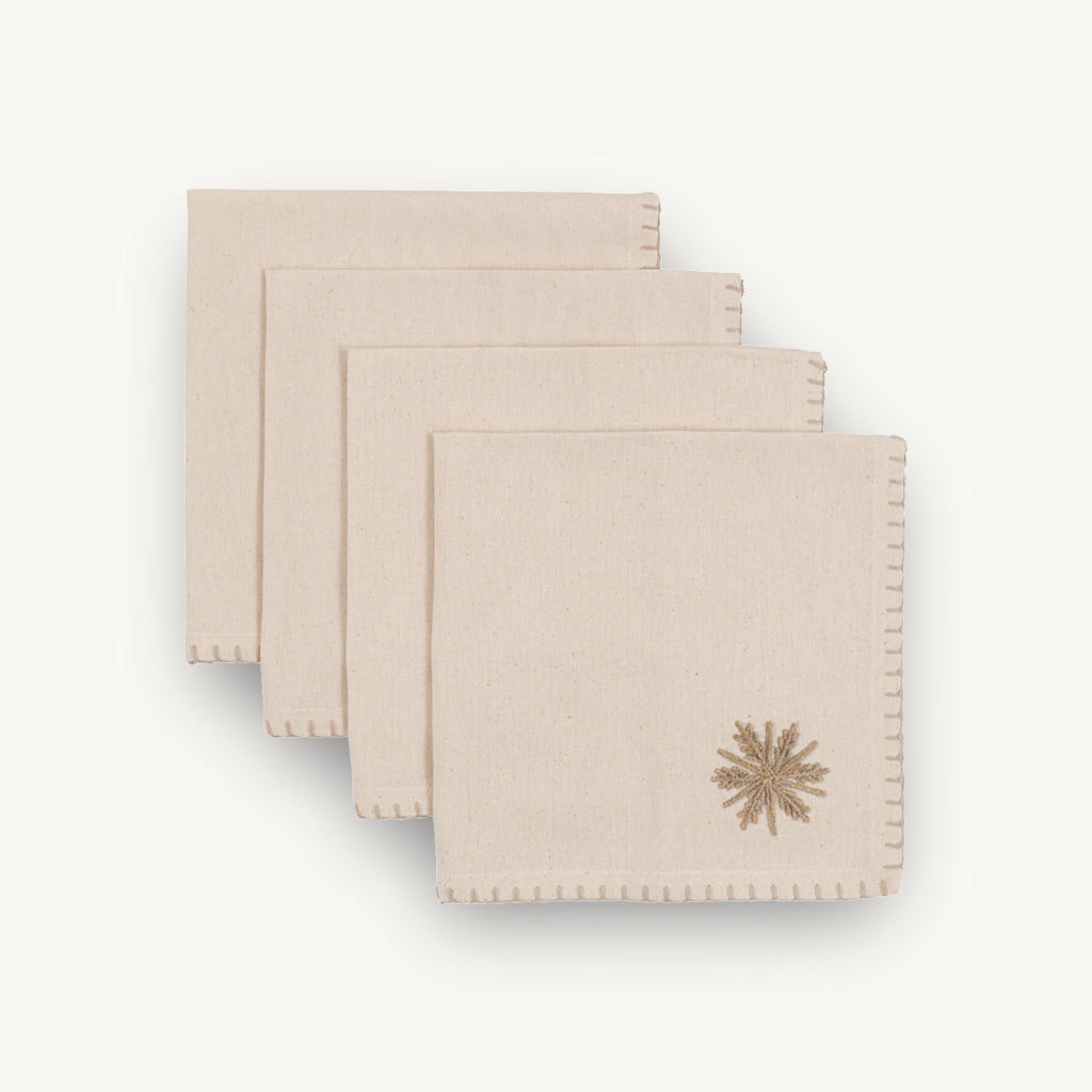 Set of 4 Gold Snowflake Cotton Napkins