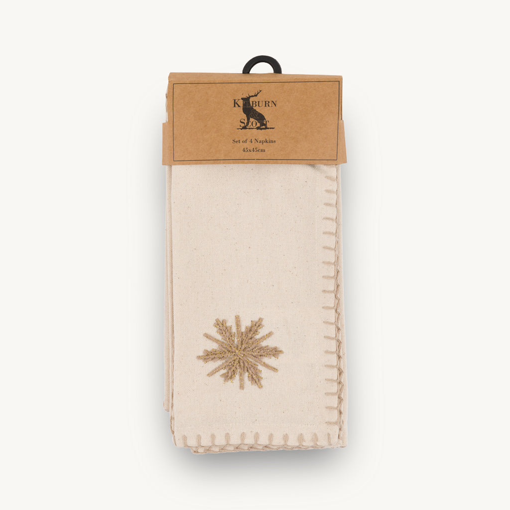 Set of 4 Gold Snowflake Cotton Napkins