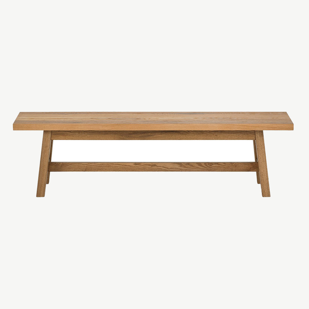 Rustic oak small bench with laminated oak top and solid ash legs all in natural finish
