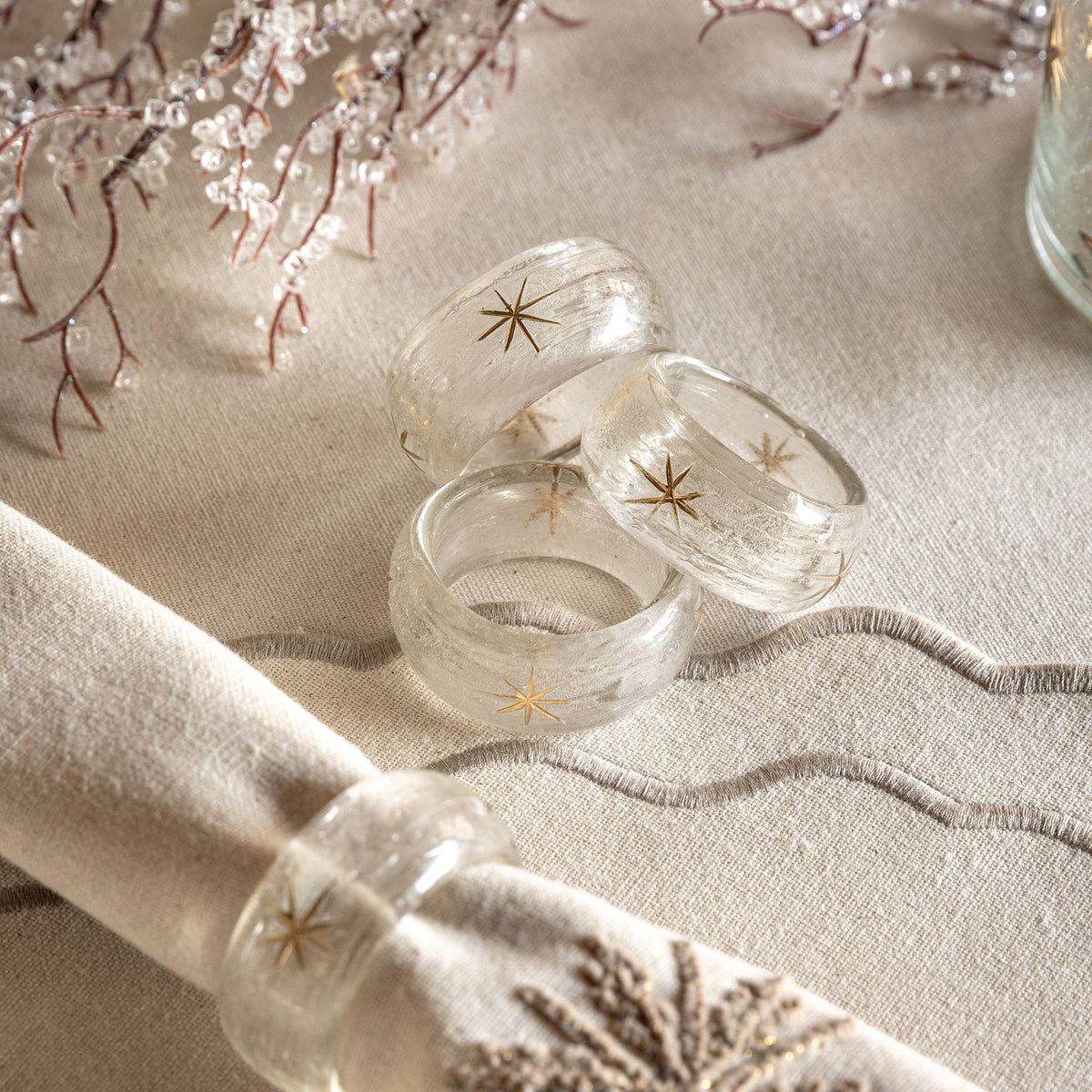 Set of 4 Snowflake Glass Napkin Rings