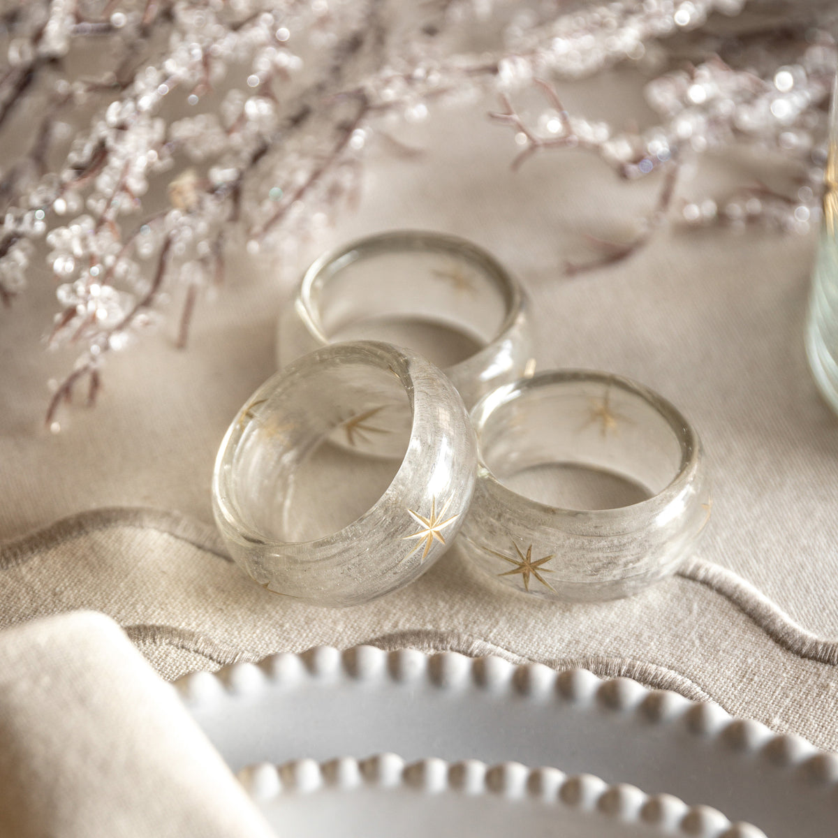 Set of 4 Snowflake Glass Napkin Rings