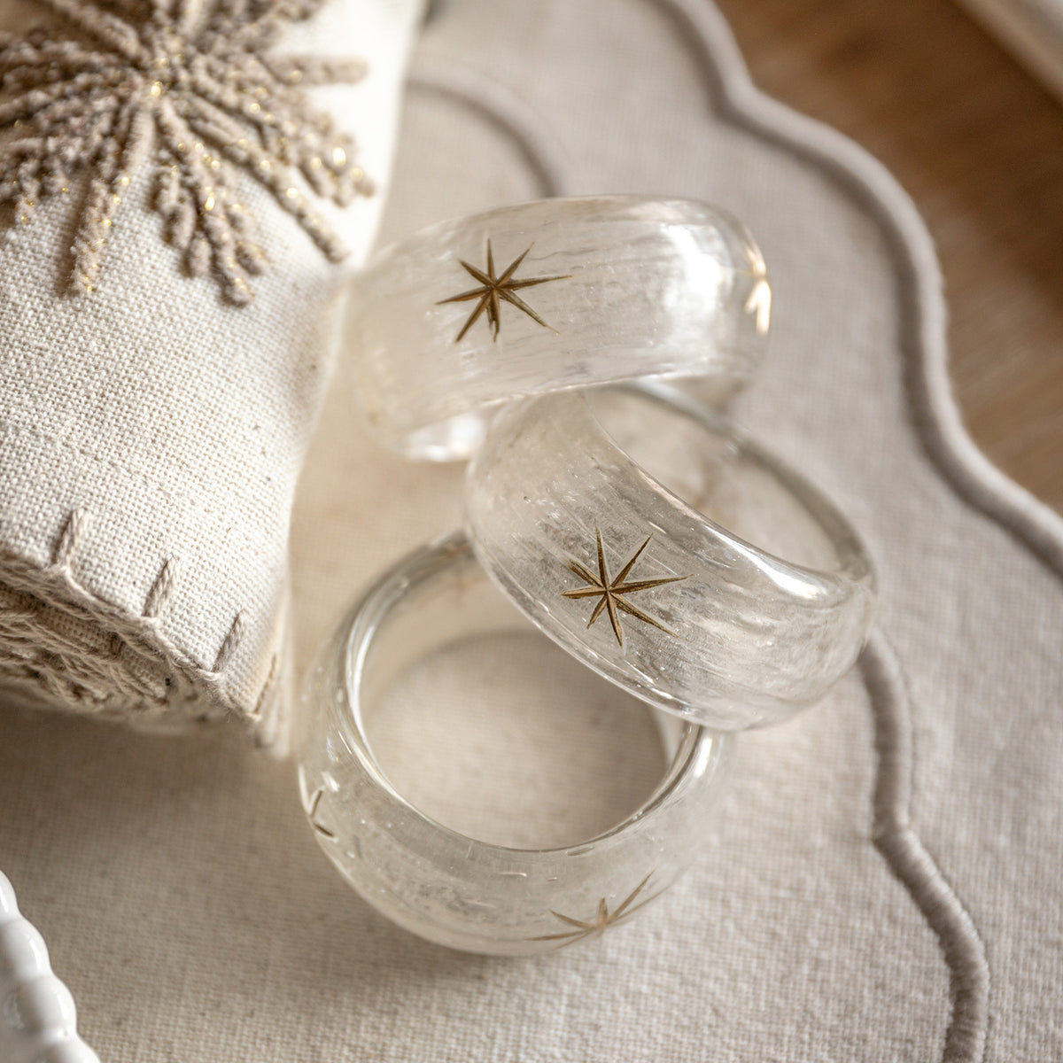 Set of 4 Snowflake Glass Napkin Rings