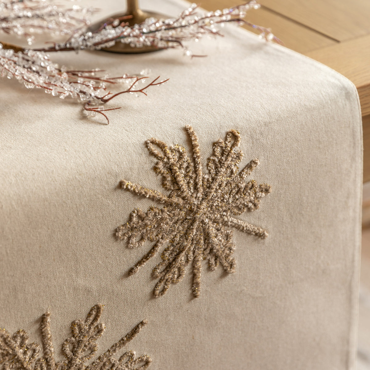 Gold Snowflake Cotton Table Runner