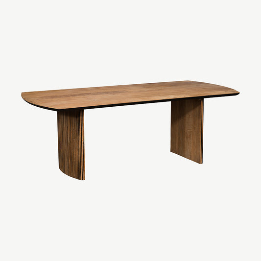Reclaimed teak 200cm dining table with panelled detail legs
