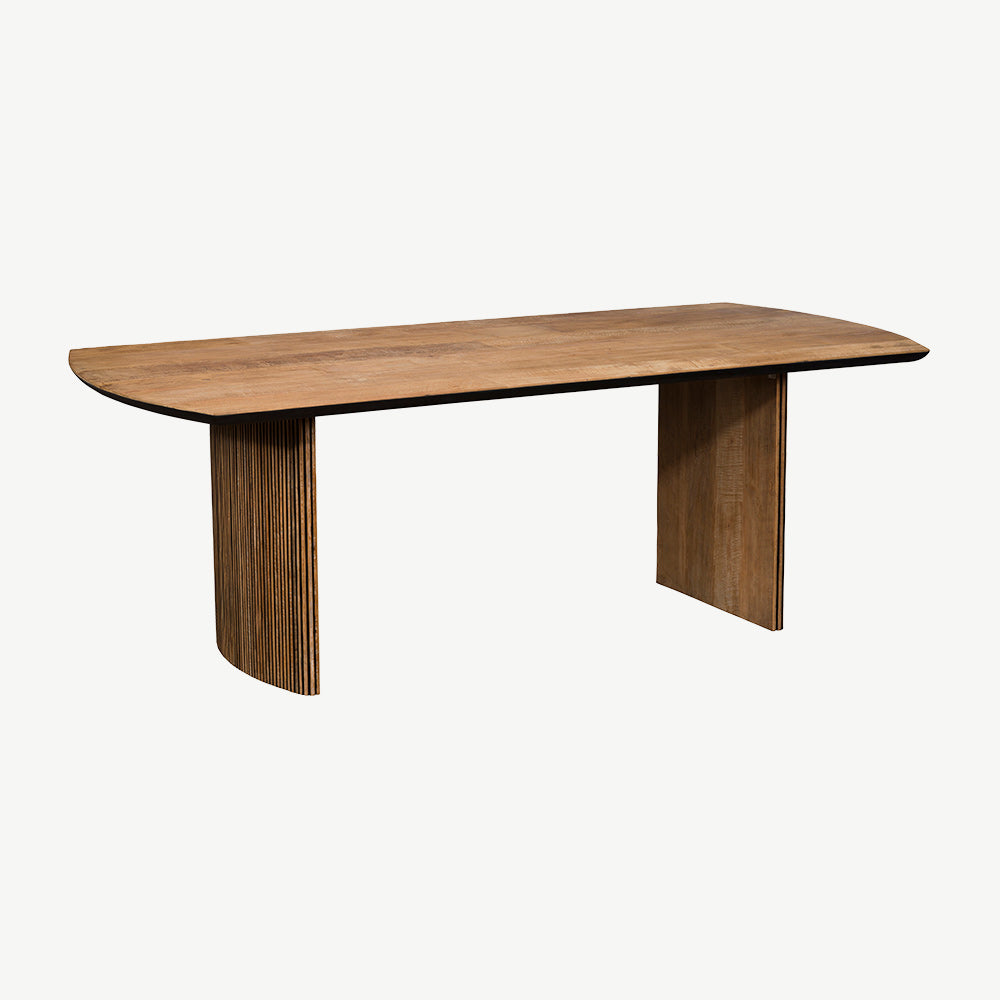 Reclaimed teak 240cm dining table with panelled detail legs