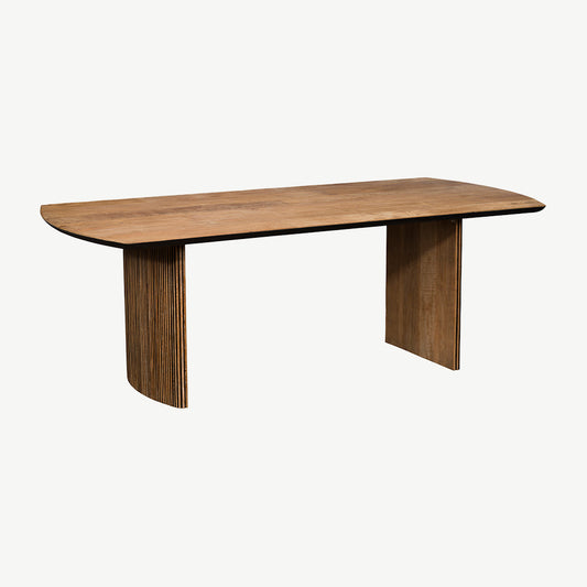Reclaimed teak 240cm dining table with panelled detail legs