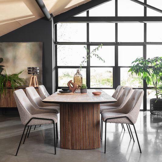 Reclaimed teak 200cm dining table with panelled detail legs