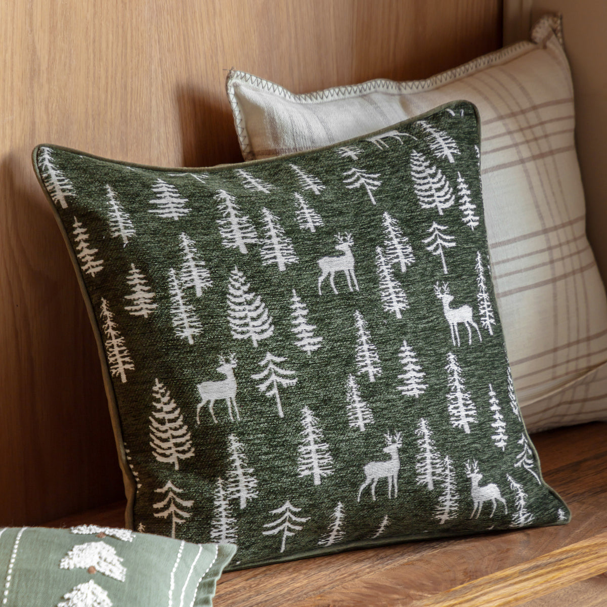 Velvet & Chenille Festive Stag Cushion