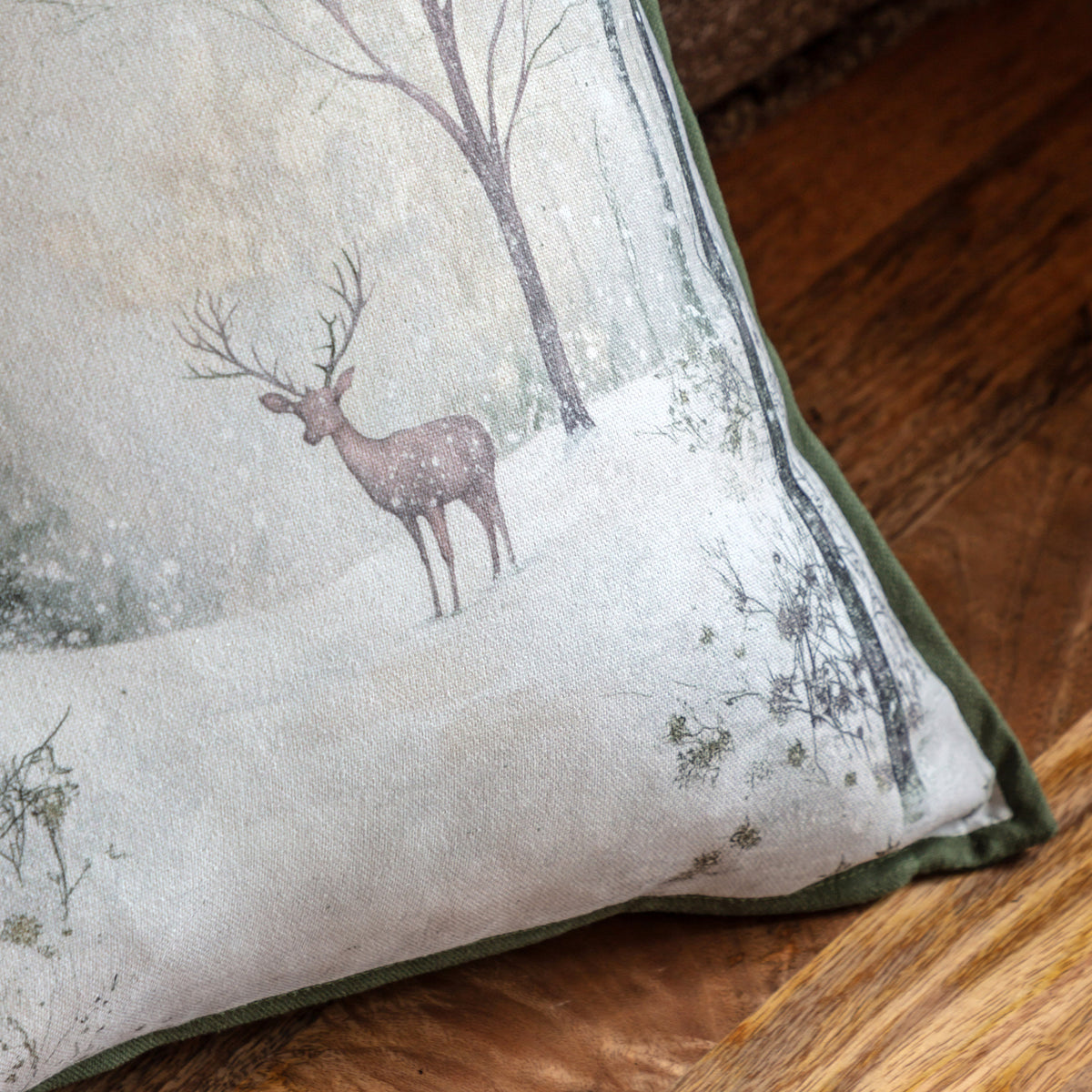 Cotton & Velvet Stag Scene Cushion