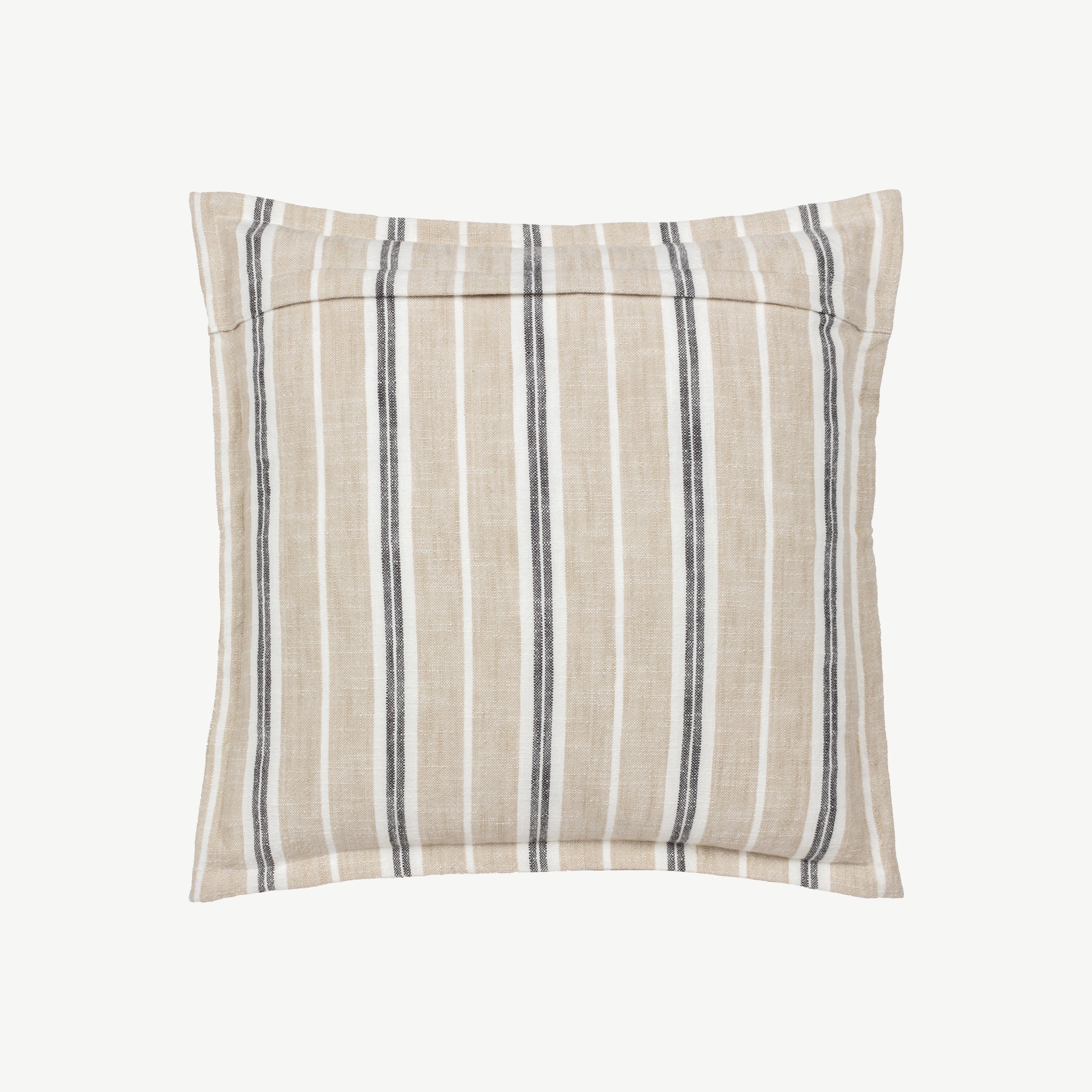 Fabric square scatter cushion, featuring white and beige base with subtle black stripes