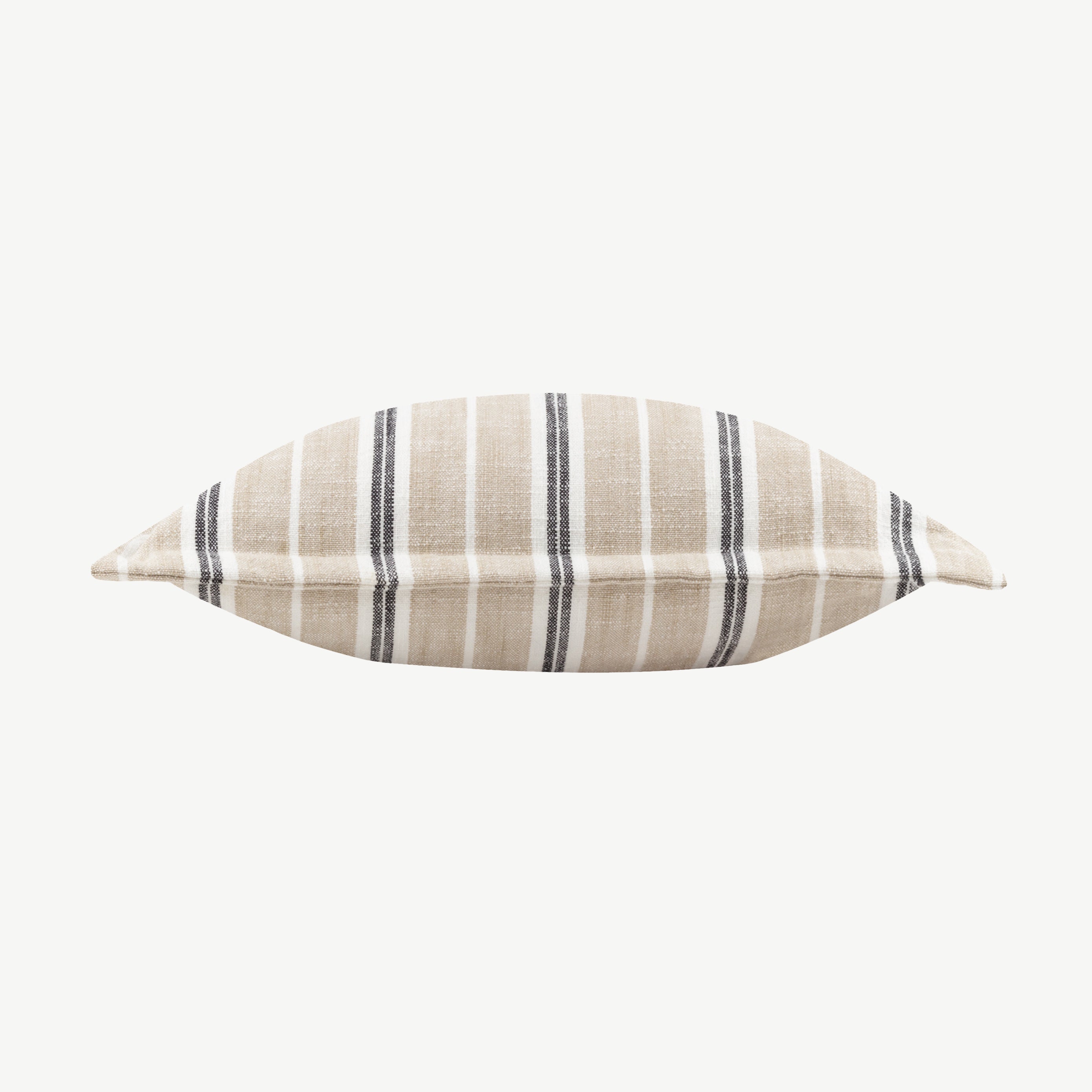 Fabric square scatter cushion, featuring white and beige base with subtle black stripes