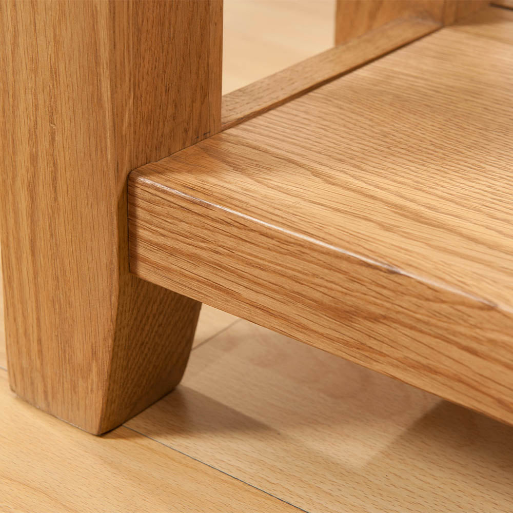 Solid wood small console table with one drawer in natural oak finish