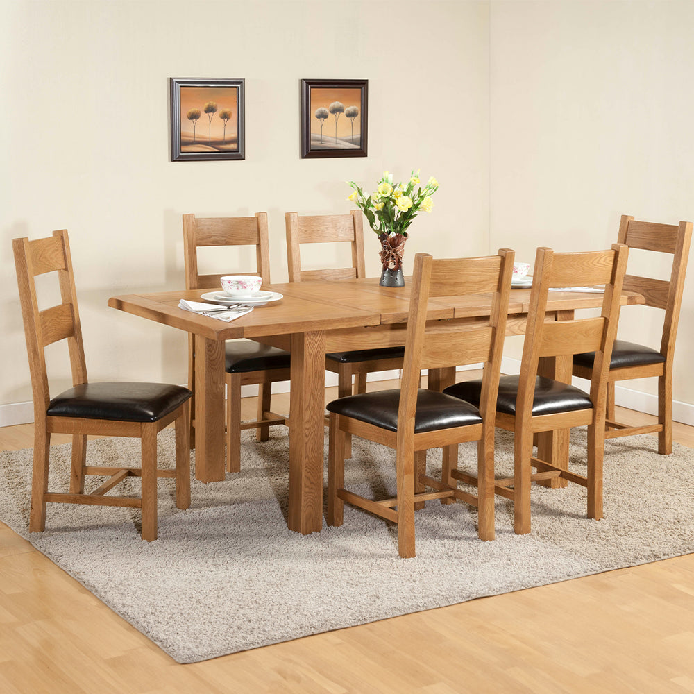 Solid wood extending dining table in natural oak finish