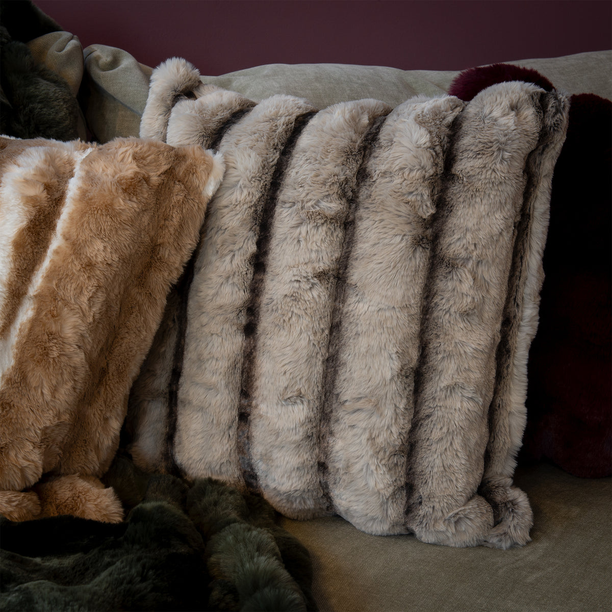 Sydney Faux Fur Striped Cushion