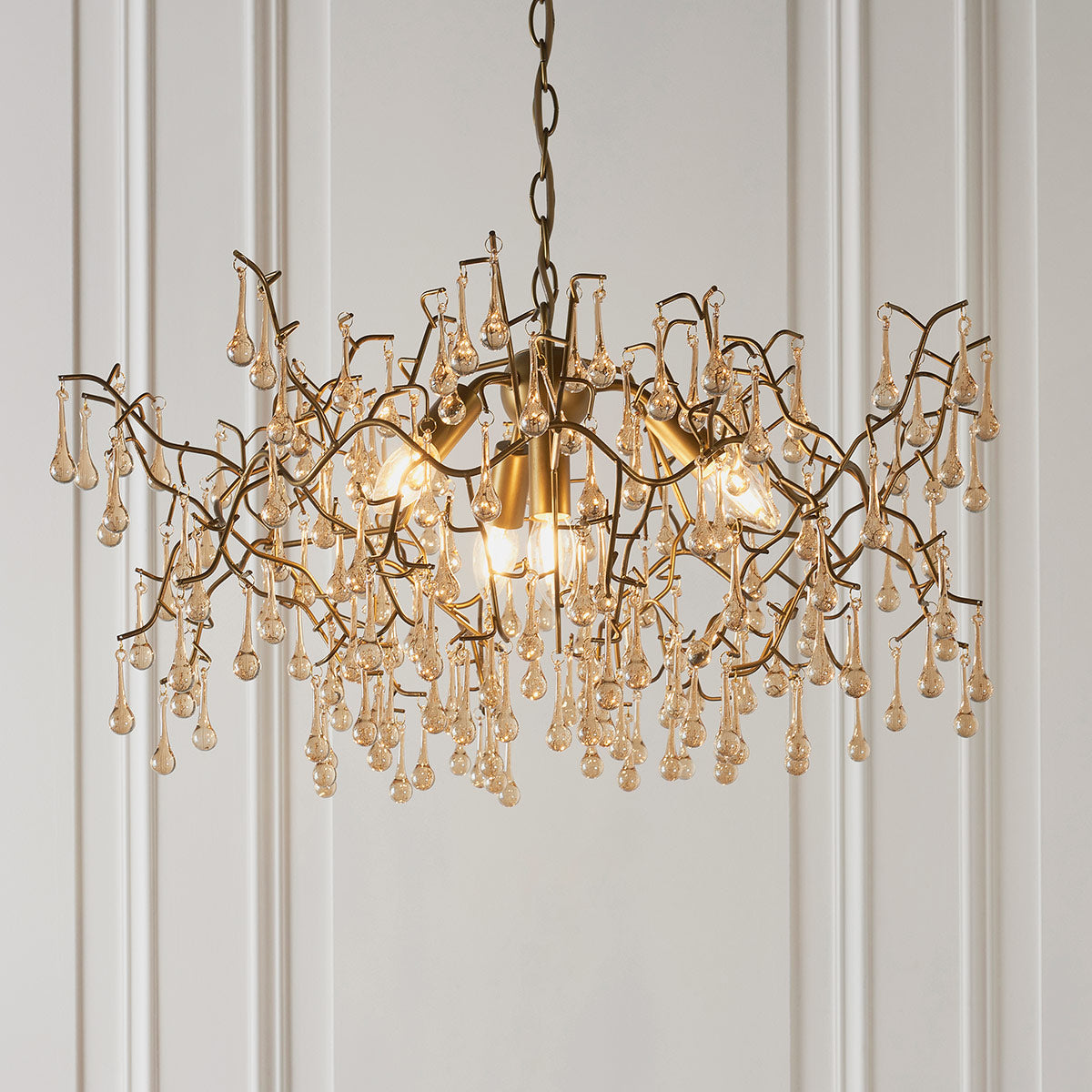 Modern champagne lustre glass teardrop chandelier with black cable
