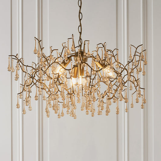 Modern champagne lustre glass teardrop chandelier with black cable