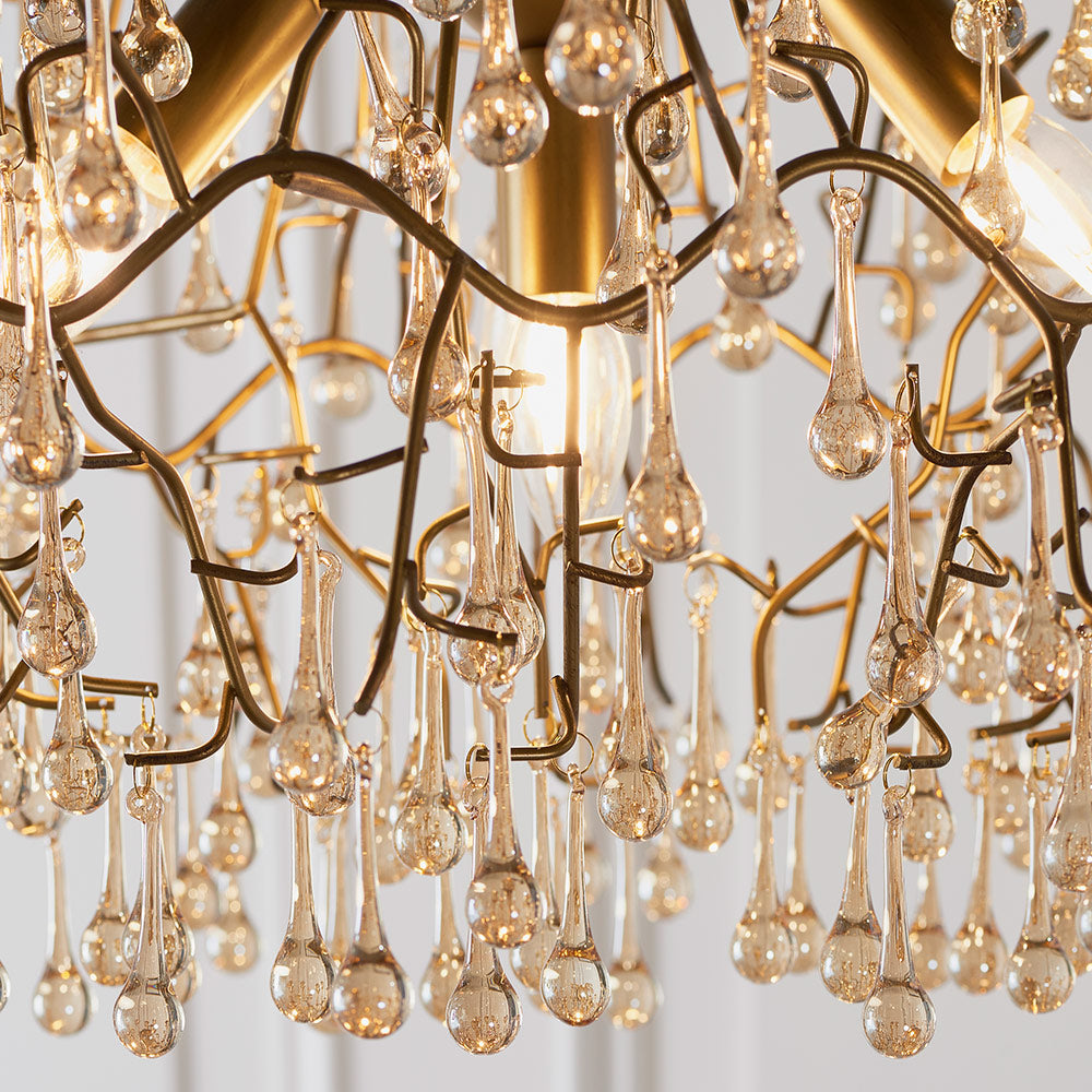 Modern champagne lustre glass teardrop chandelier with black cable